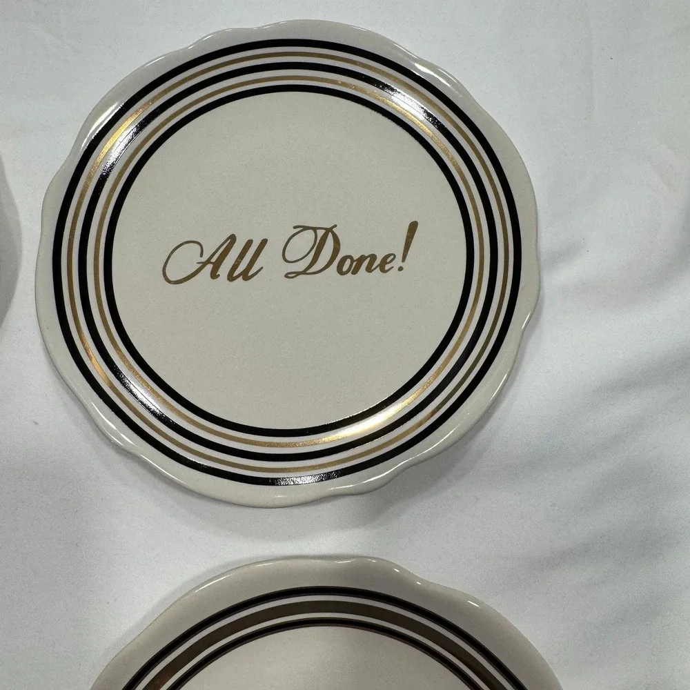 West Elm Fishs Eddy Appetizer Plates Set 4 Gold Script Scalloped 6.5